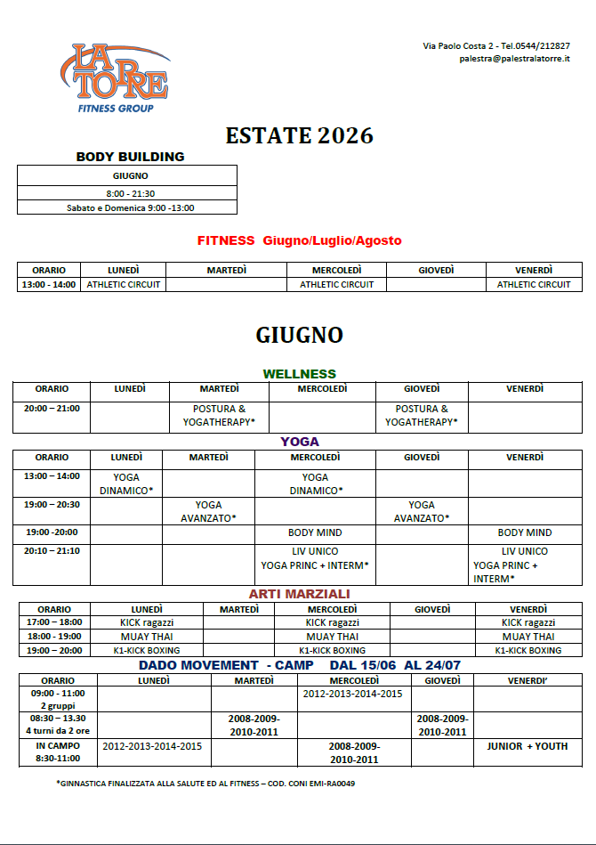 Programma corsi Estate 2026